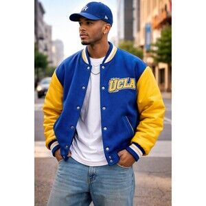 UCLA Bruins Y2K Letterman Varsity Jacket Embroidered Blue Gold NWT Men’s M